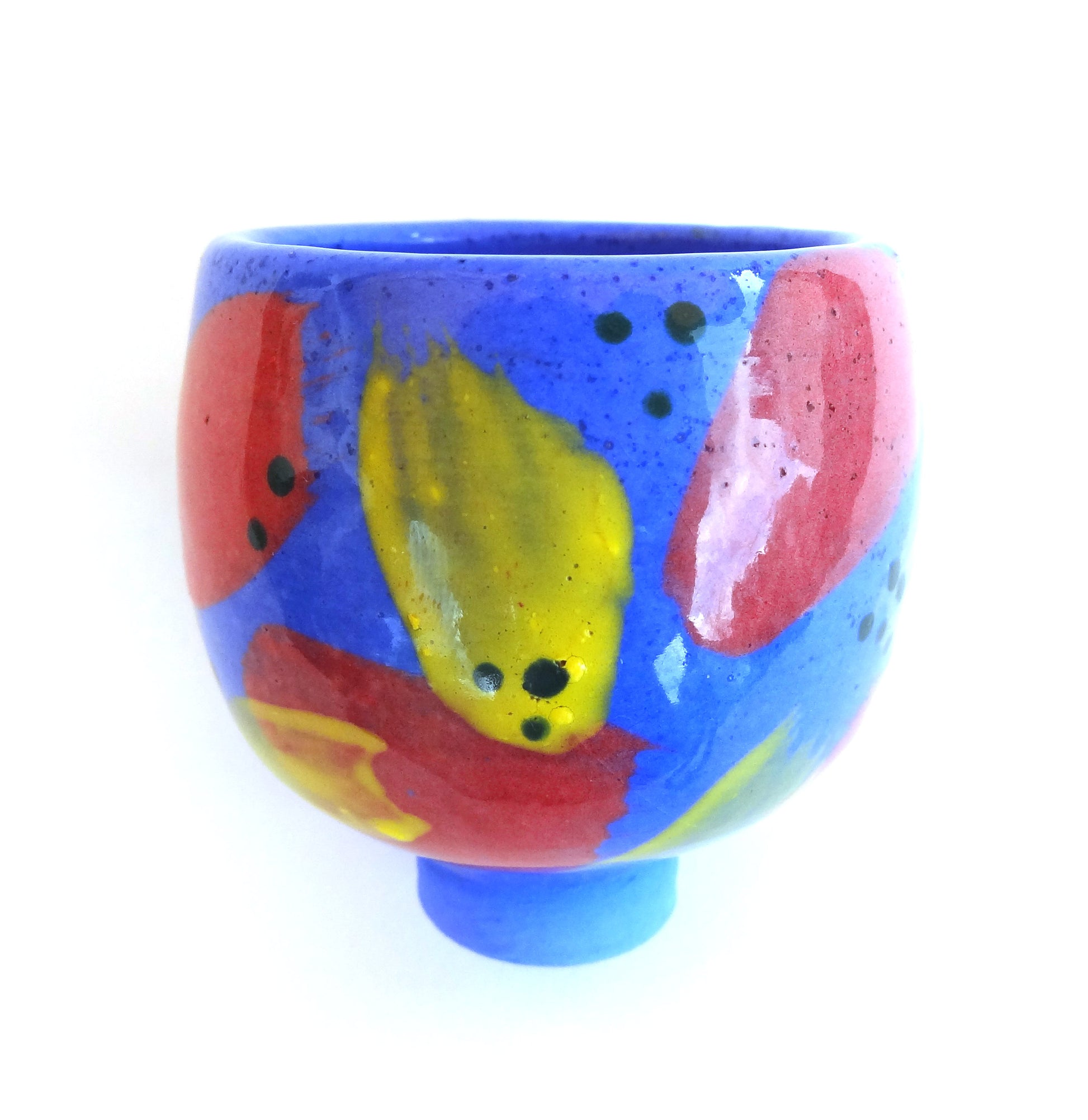 Thrown and footed colourful stoneware bowl 6 cms