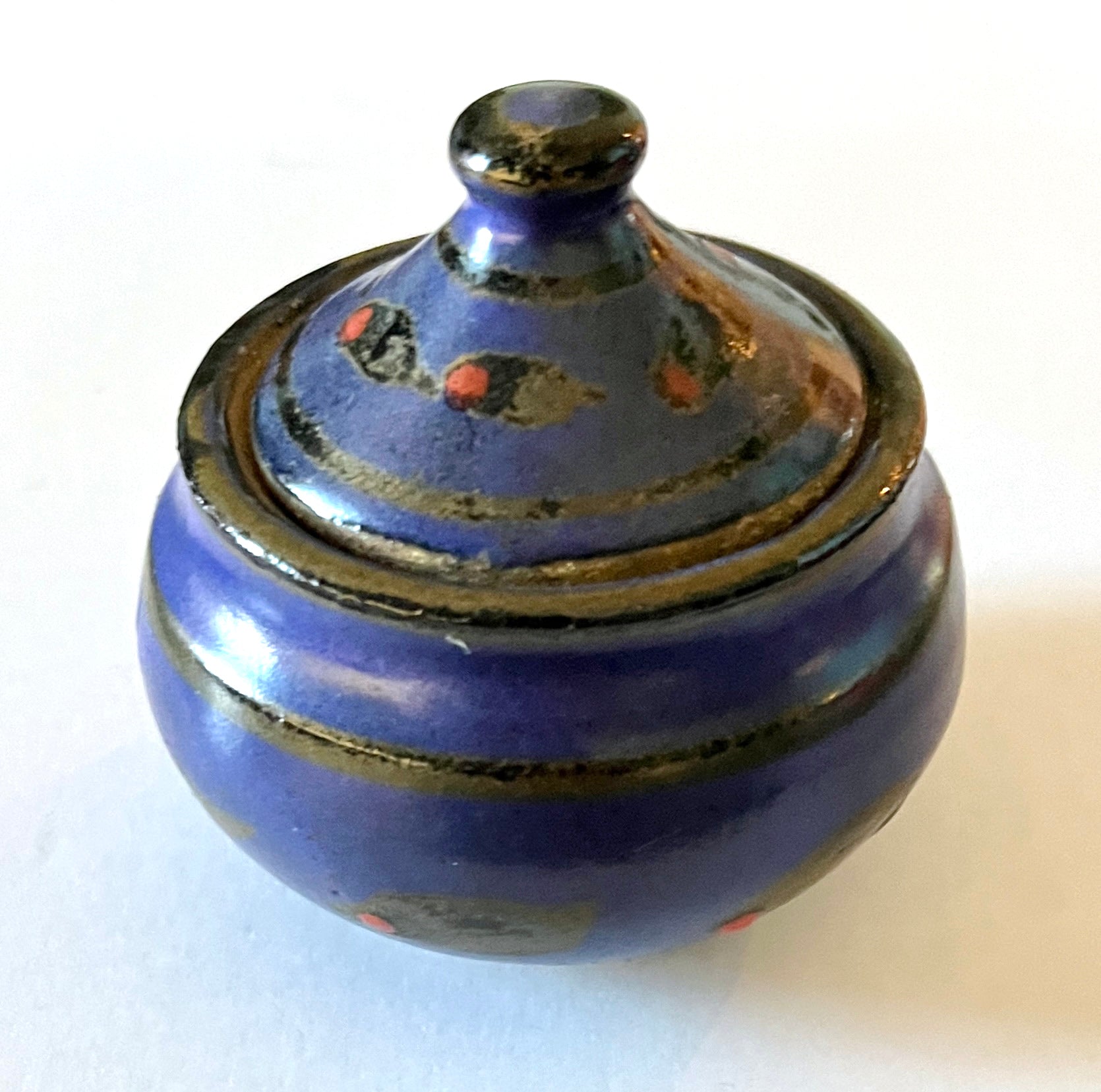 Blue lidded salt pot