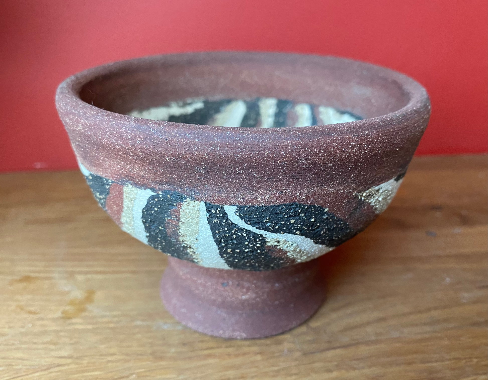 Thrown and handbuilt bowl with 3 landscape colours of stoneware clay. h 8, w 11