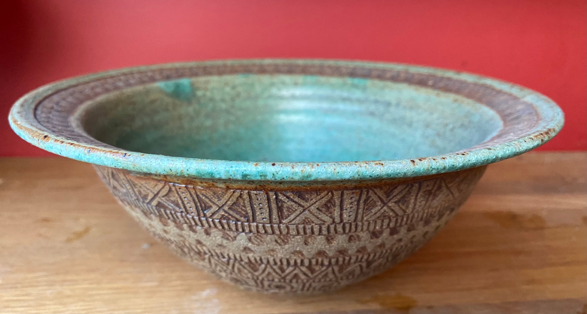 Concentric patterned stoneware bowl.  h 9, w 22 cms