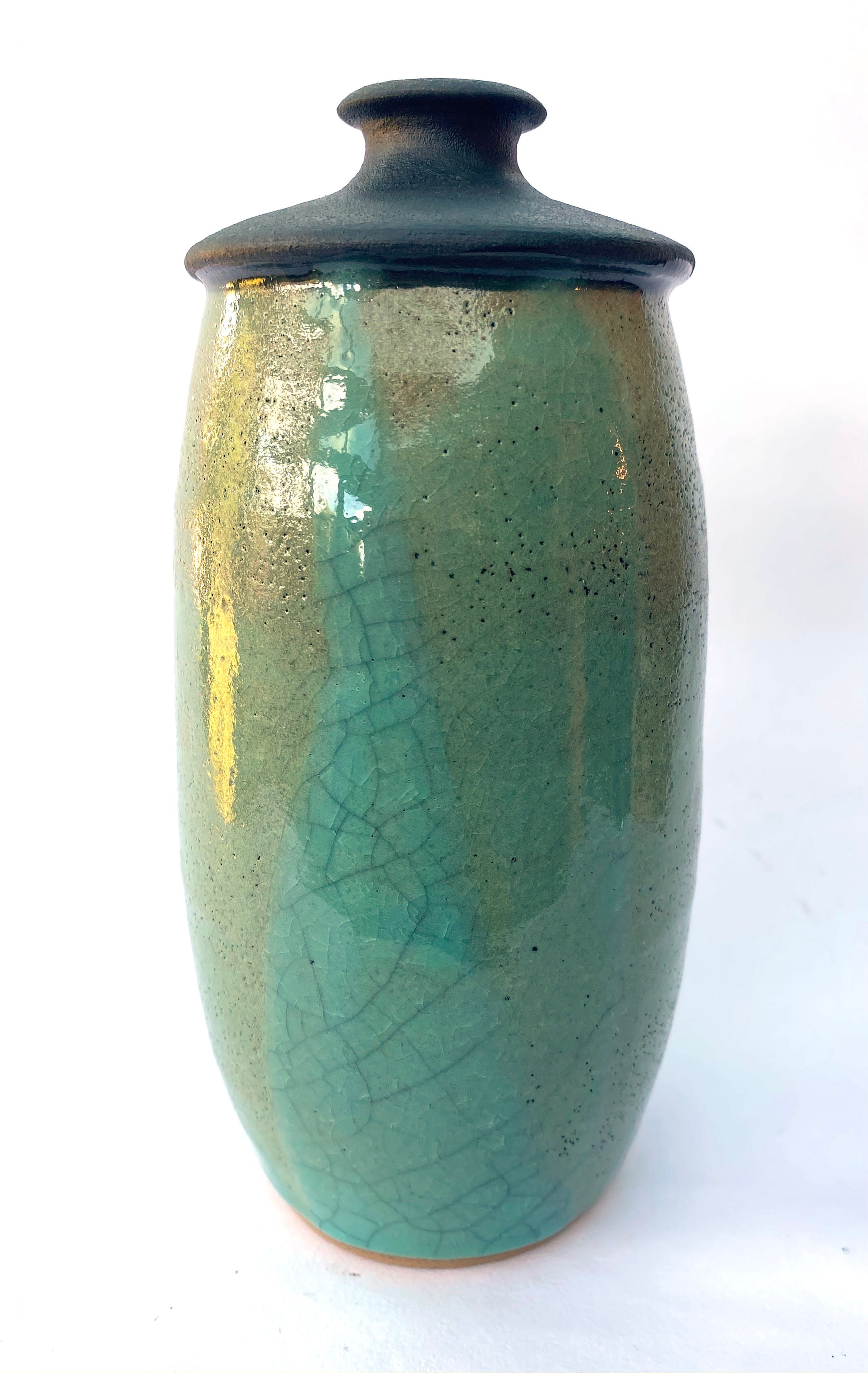 Crackled green and black vase
