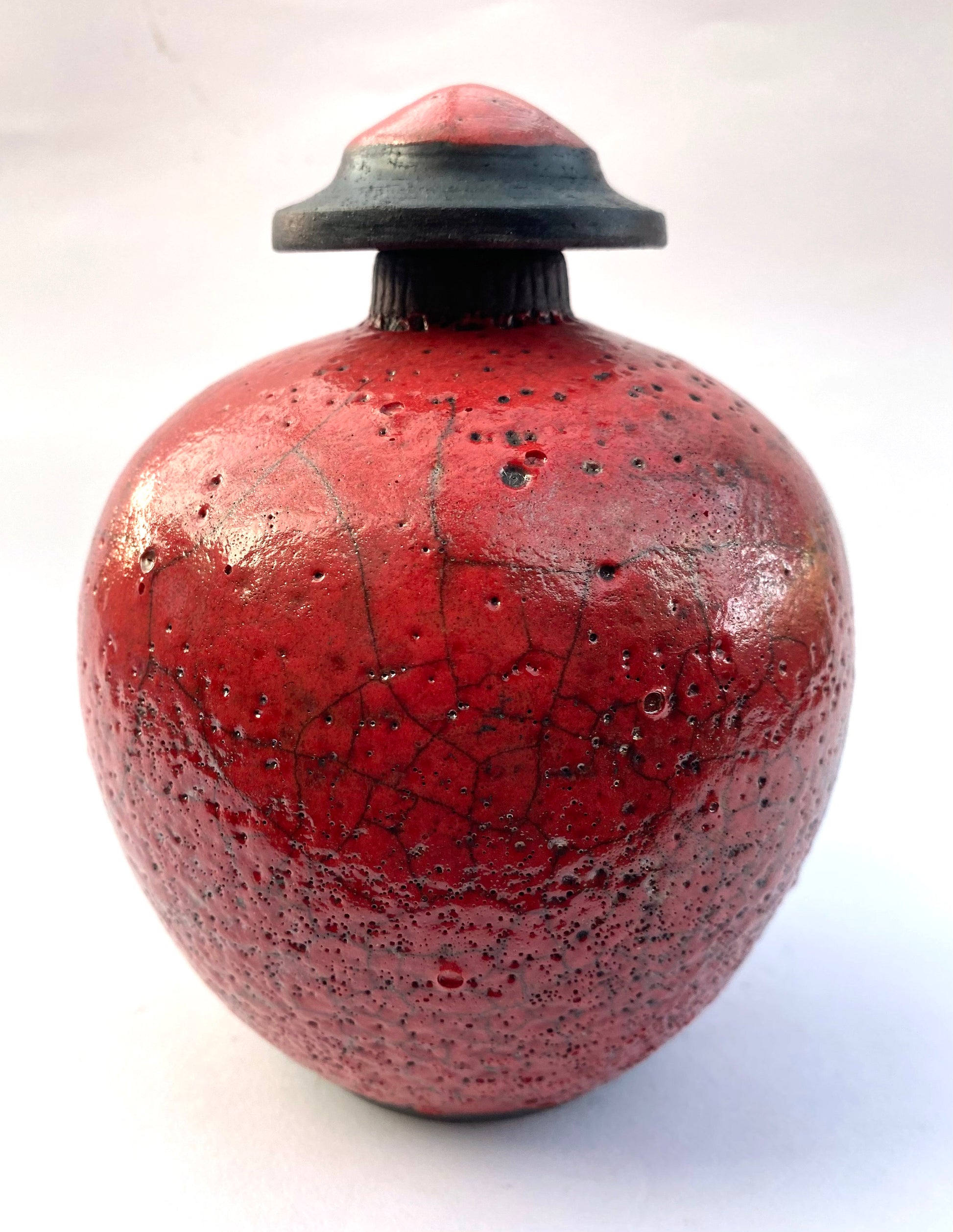 Red raku lidded jar