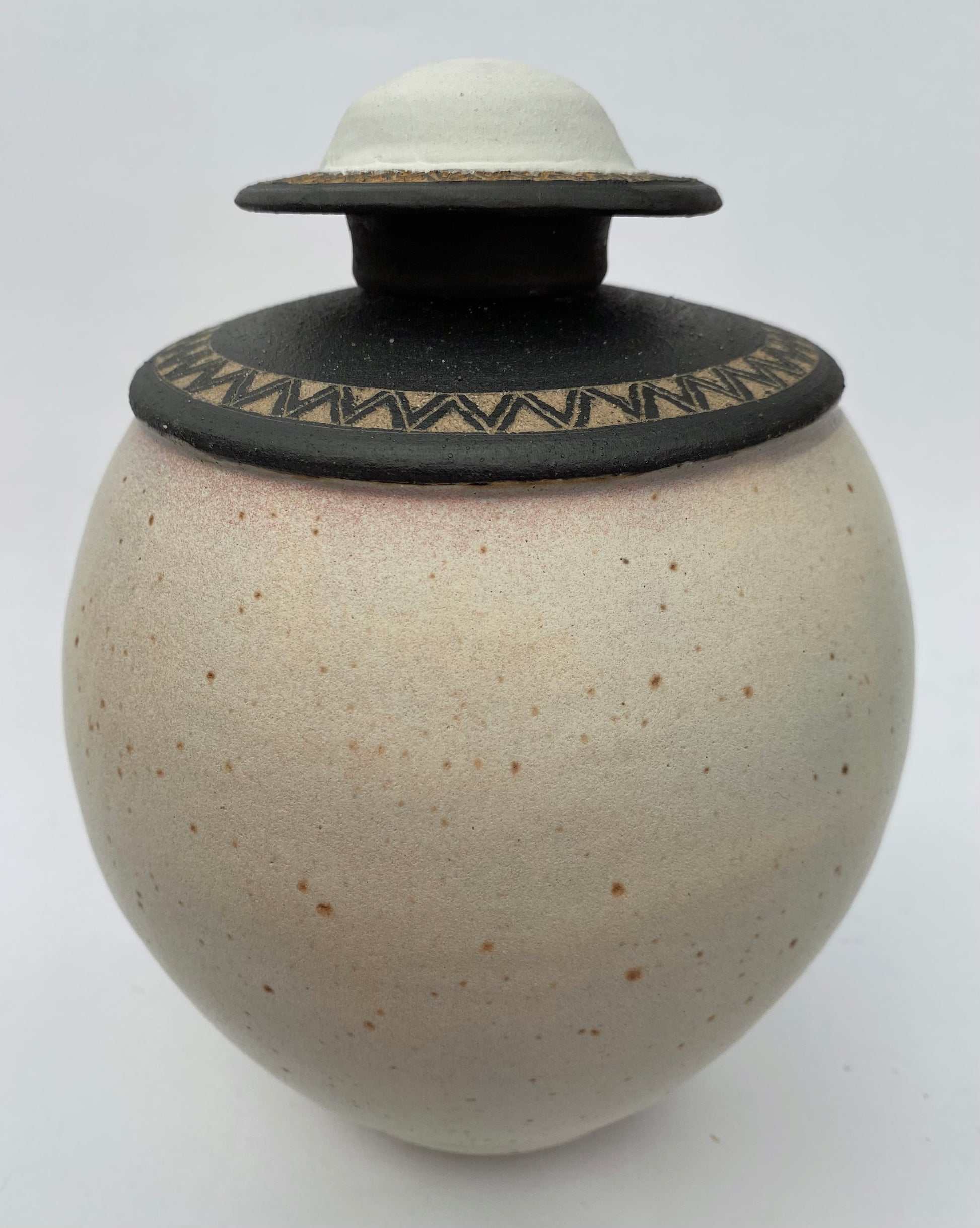 White speckled lidded jar